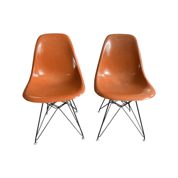 2er Set Vintage Eames Fiberglas Stühle Orange