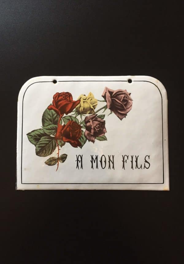 Altes Emailschild um 1900 "a mon Fils"
