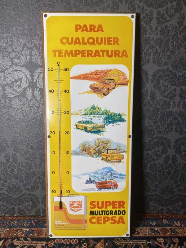 Emailschild Thermometer Cepsa Barcelona um 1970
