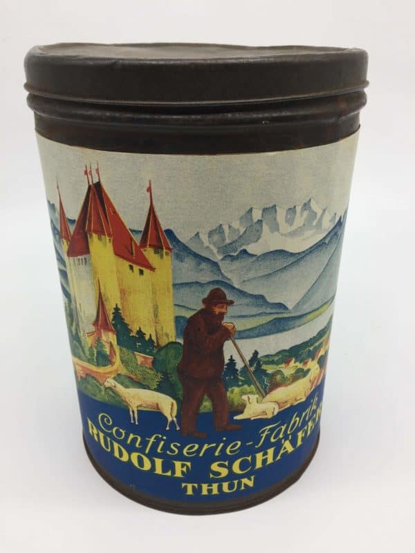 Antike Blechbüchse / Blechbüchse Confiserie Rudolf Schäfer Thun