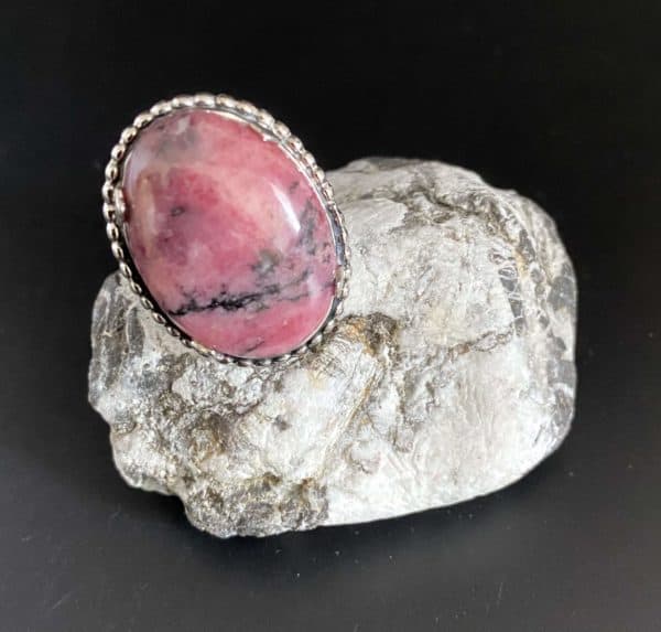 Sterling Silber (925er) Fingerring mit Rhodonit