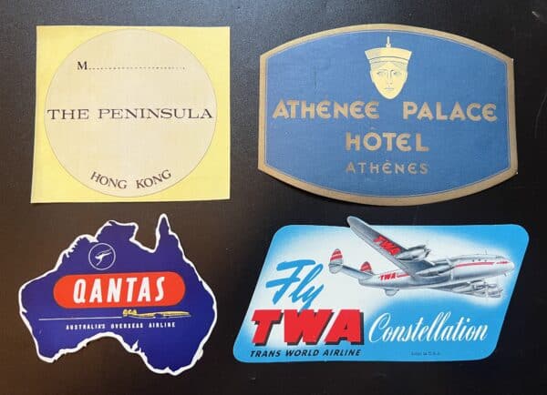 5 antike Kofferaufkleber Hotels Luggage Labels