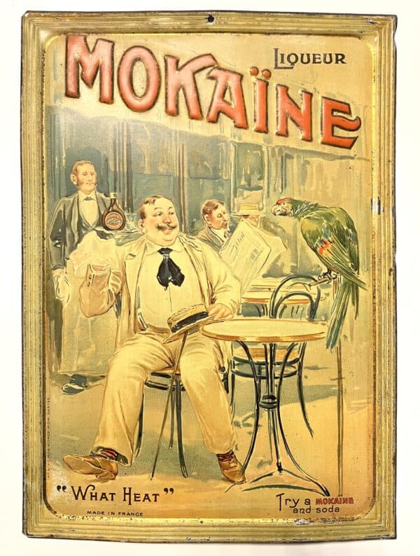 Liqueur Mokaine antikes Blechschild um 1920
