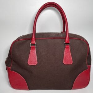 Prada Vintage Braun Canvas Rot Leder Bowling Bag