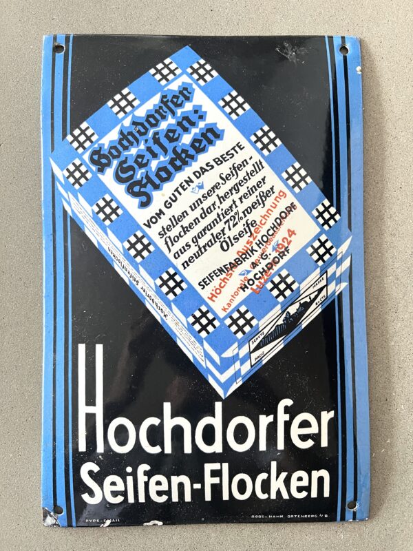 Emailschild Hochdorfer Seifenflocken Schweiz 1925