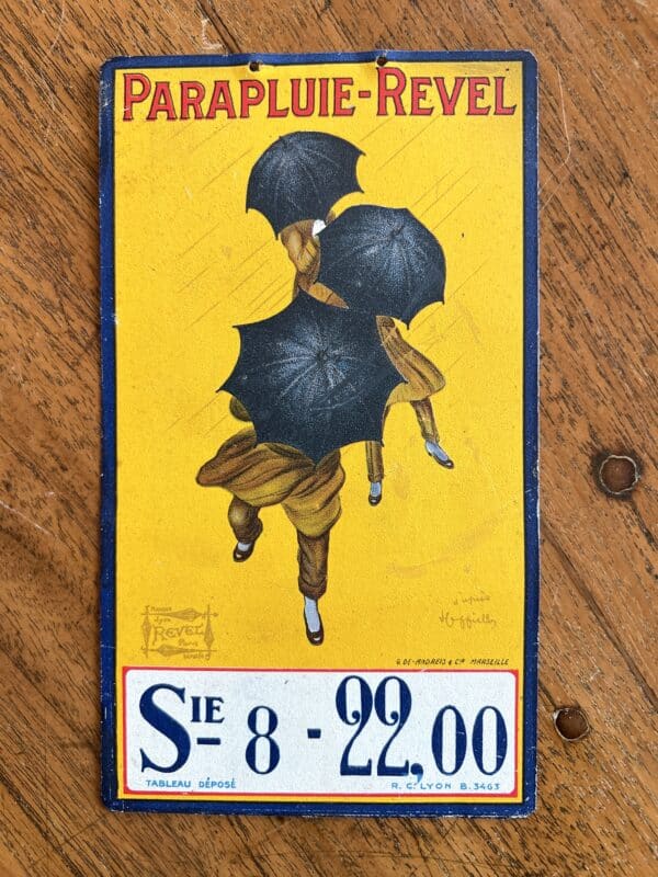 Parapluie Revell Paris antikes Blechschild Cappiello um 1920