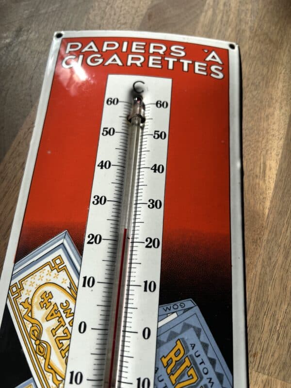 RIZ LA altes Emailschild mit Thermometer 1920 – Bild 3