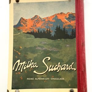 Antike Zeitungsmappe aus Imoglas um 1900 mit Werbung Suchard Velma