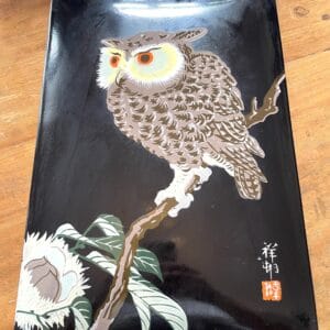Emailschild Ohara Koson "Owl and Chestnut" um 1952