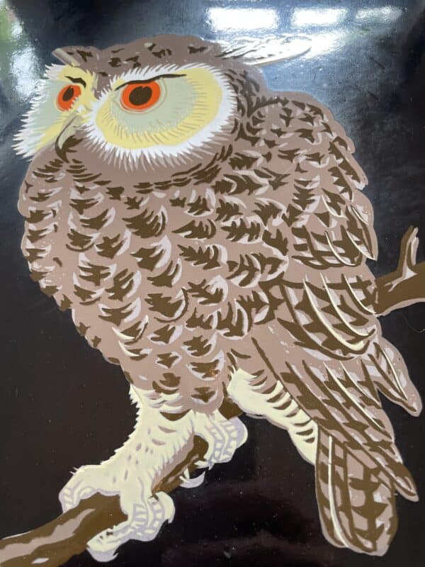 Emailschild Ohara Koson "Owl and Chestnut" um 1952 - Image 2